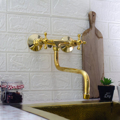 Antique Brass Kitchen Faucet - Wall Kitchen Faucet