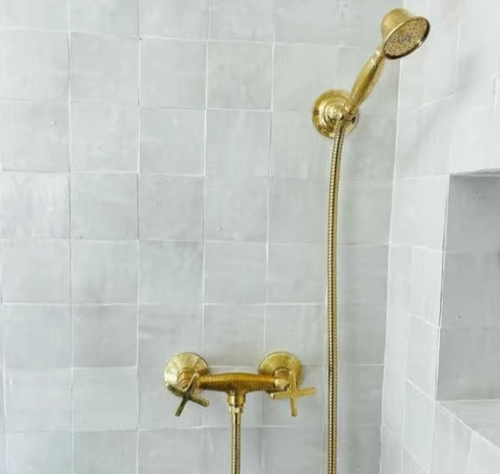 Handmade Brass Shower System - one outlet handheld shower system - unlacquered brass- Bathroom brass Shower sprayer With High Pressure Hose