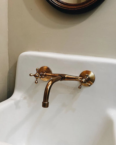 wall mount vintage brass faucet, unlacquered tub filler faucet