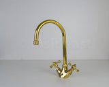 Gooseneck Bathroom Solid Brass Faucet, Unlacquered Brass Faucet with Simple Cross Handles & Aerator