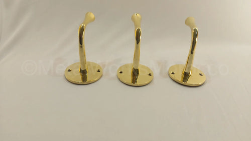 Set Of 3 Unlacquered Brass Wall Hooks - Handmade Brass Towel Hooks