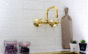 moroccan brass wall-mount bridge faucet kitchen faucet