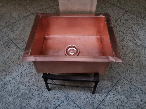 SQUARE SINK IS CONSTRUCTED OF THICK BRASS, - Smooth Copper Sink - Kitchen Sink