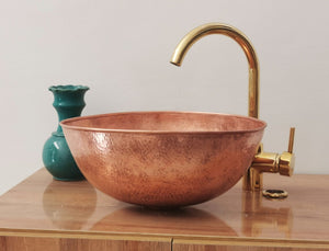 15" x 12" Handcrafted Copper Bathroom Oval Sink - Hammered Oval Vessel Sink - Unlaquered Copper Finish Age & Patina - Solid 16 Guage Copper