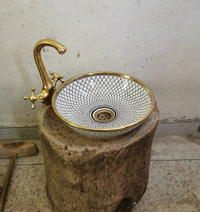 customizable brushed brass rim bathroom sink - brass & ceramic bathroom vessel - handmade basin