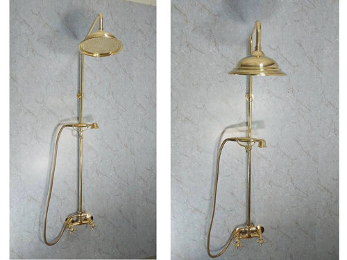 Retro solid brass shower system set with new handheld holder - unlacquered brass handmade