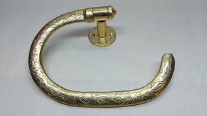 Brass oval towel holder - moroccan engraved towel holders for bathroom walls