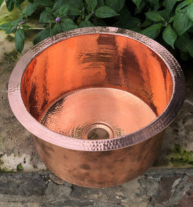 Hand hammered 14" polished copper bar sink with choice of drain recent