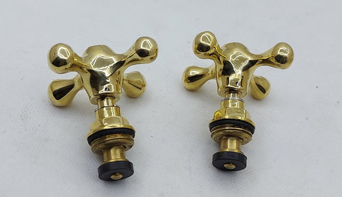 Set Of 2 Handmade Brass Solid Faucet Handles - Valve Handles - Cross Handle Set