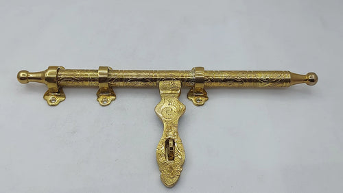 Solid brass sliding door latch 15’’ - handmade etched door bolt