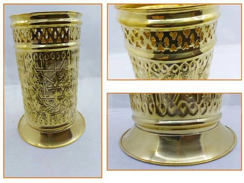 Unlacquered brass trash can - etched brass waste can - 100% moroccan handmade