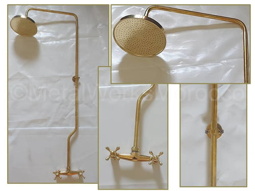 Brass shower faucet with shower head - handmade rain shower system.