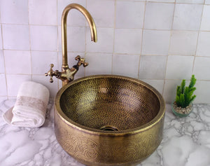 Oiled Rubbed Brass Goosneck Faucet simple cross Bathroom faucet with Engraved Vintage Oiled brass double Sink