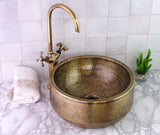 Oiled Rubbed Brass Goosneck Faucet simple cross Bathroom faucet with Engraved Vintage Oiled brass double Sink