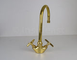 Gooseneck bathroom vanity solid brass faucet, unlacquered brass with flat cross handles & aerator