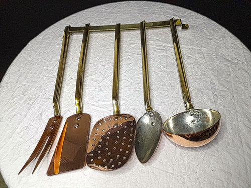 Rod with 5 ladles / Set of polished copper ladles / Ladles / set of ladles / kitchen design / kitchen objects / rod with 5 ladles