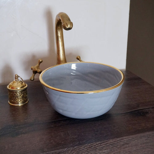 14 karat gold minimalist bathroom bowl ceramic washbasin - customizable