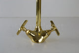 Gooseneck bathroom solid brass faucet, unlacquered brass faucet with flat cross handles