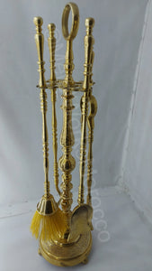 Unlacquered brass fireplace tool set - handmade etched fireside accessories