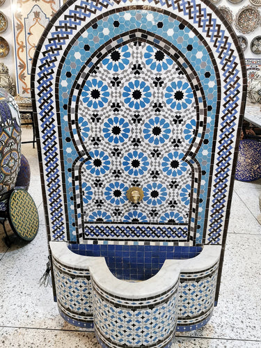 Fountain for garden art, moorish mosaic tile fountain large , water inside fountain, moroccan fountain