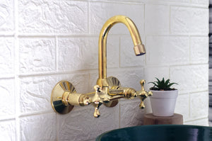 brass wall mount bathroom faucet, unlacquered faucet
