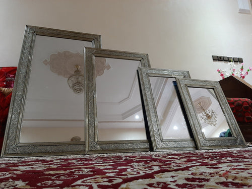 Moroccan Metal Mirrors, 100% Handmade, Silver Color, Large Mirrors For Wall, Engraved Metal