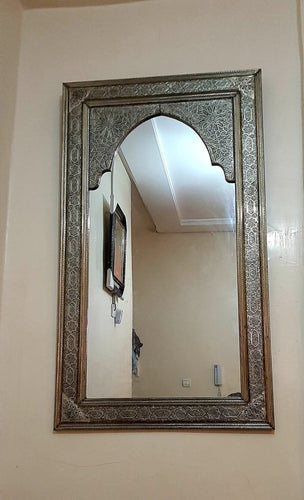 Moroccan Mirror - wall mirror - large mirror - silver color - handmade mirror - engraved metal