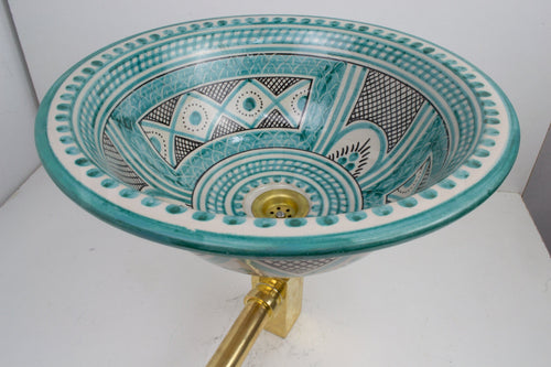 Ceramic Handmade Table Top vessel Sink Hand Painted Moroccan Washbasin for Bathroom