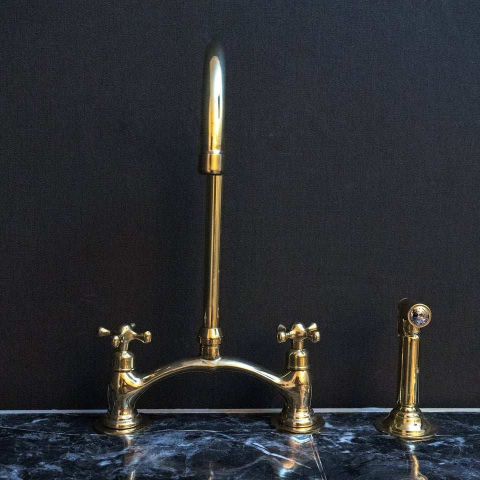 Brass Bridge Faucet - Unlacquered Brass Bridge Kitchen Faucet